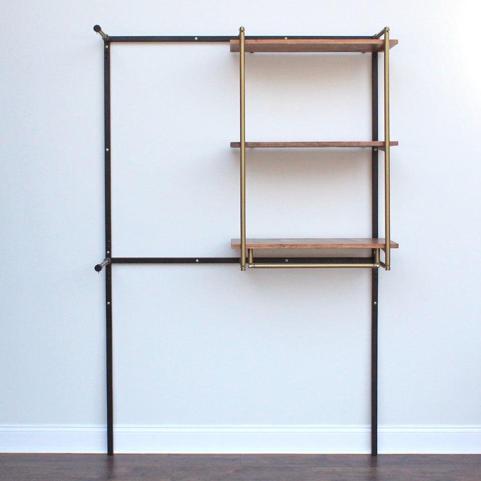 Minimalist Clothing Rack with Wood Shelves