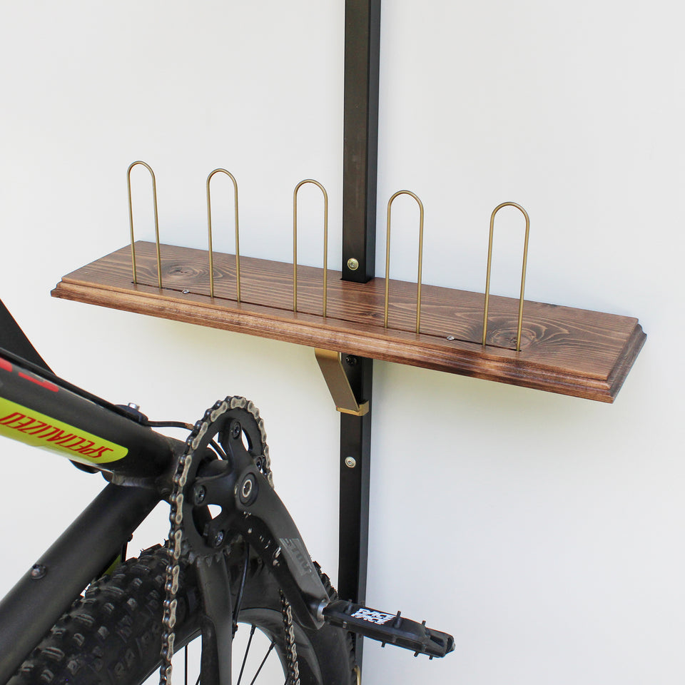 Wall-Mounted Bike Rack with Wood Shelf