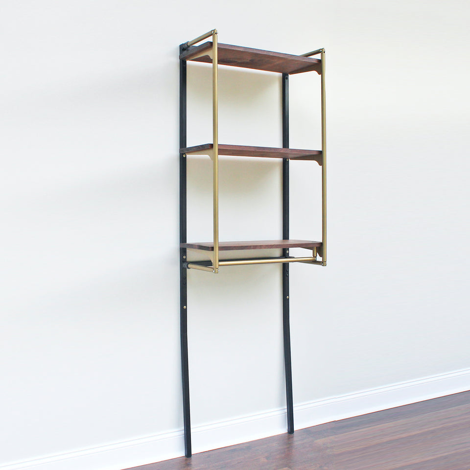 Wall-Mounted Clothing Rack with Wood Shelves